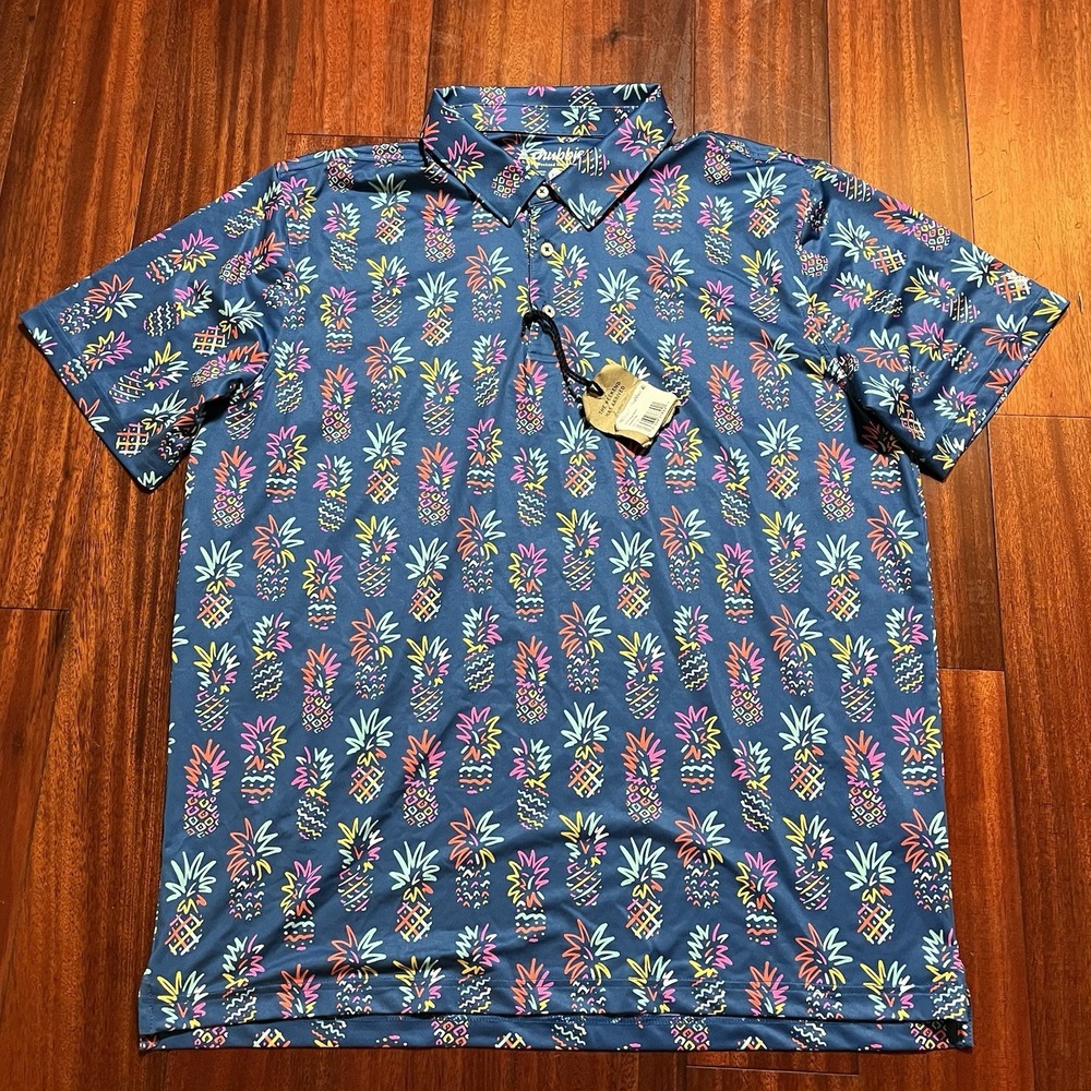 Chubbies Polo Shirt Mens Extra Large Pineapple AOP The Weekend Has Arrived NWT